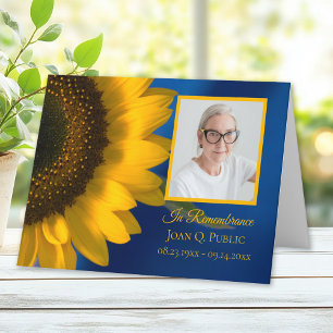 Carte De Remerciements Tournesol jaune sur Blue Funeral Memorial Sympathi