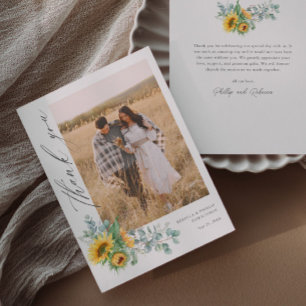 Carte De Remerciements Tournesol moderne Eucalyptus photo Mariage
