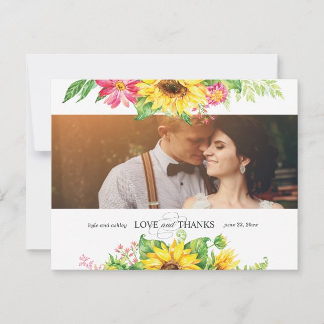 Carte de remerciements tournesol pour Mariage (Devant)