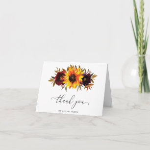 Carte De Remerciements Tournesol Rose rouge violet Mariage de automne rus