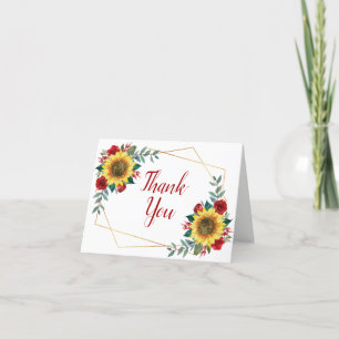 Carte De Remerciements Tournesol rouge Floral Mariage géométrique