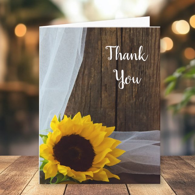 Carte De Remerciements Tournesol rustique et Mariage en bois de grange (Créateur téléchargé)