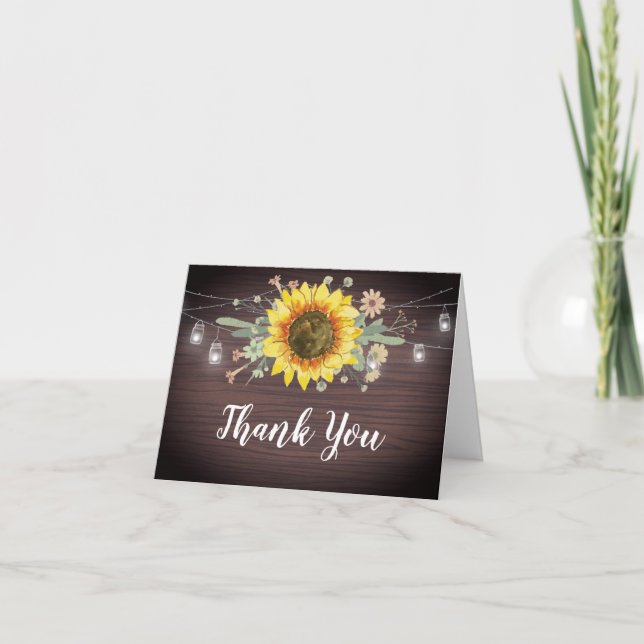 Carte De Remerciements Tournesol rustique Jar éclaire Fête des mariées en (Devant)