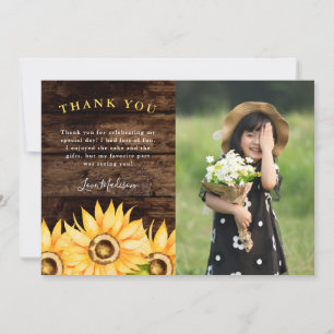 Carte De Remerciements Tournesol rustique photo de fête d'anniversaire