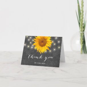 Carte De Remerciements Tournesol Tableau Noir et Guirlande Lumineuse Merc