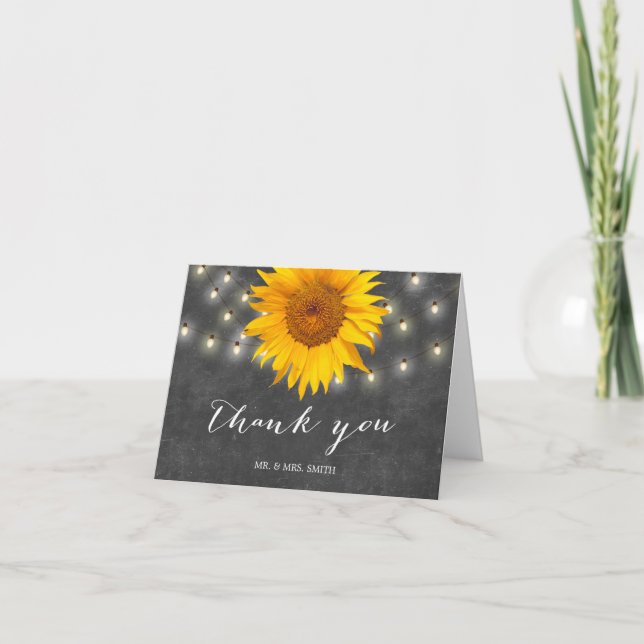Carte De Remerciements Tournesol Tableau Noir et Guirlande Lumineuse Merc (Devant)