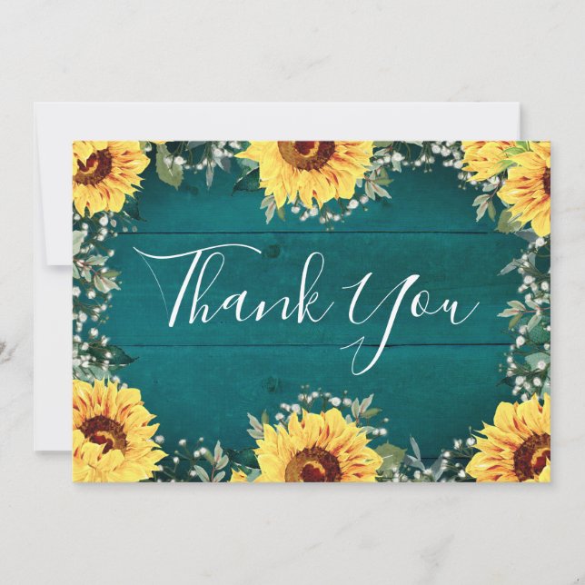 Carte De Remerciements Tournesols Rustiques Babys Respirer Frontière Mari (Devant)