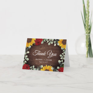 Carte De Remerciements Tournesols Rustiques Eucalyptus Red Roses Mariage