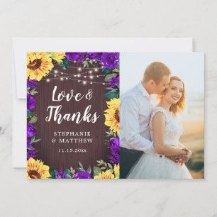 Carte De Remerciements Tournesols Rustiques Purple Floral Bois Mariage Ph