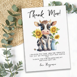 Carte De Remerciements Tournesols Vache Mignonne Moderne Simple Ferme Ann