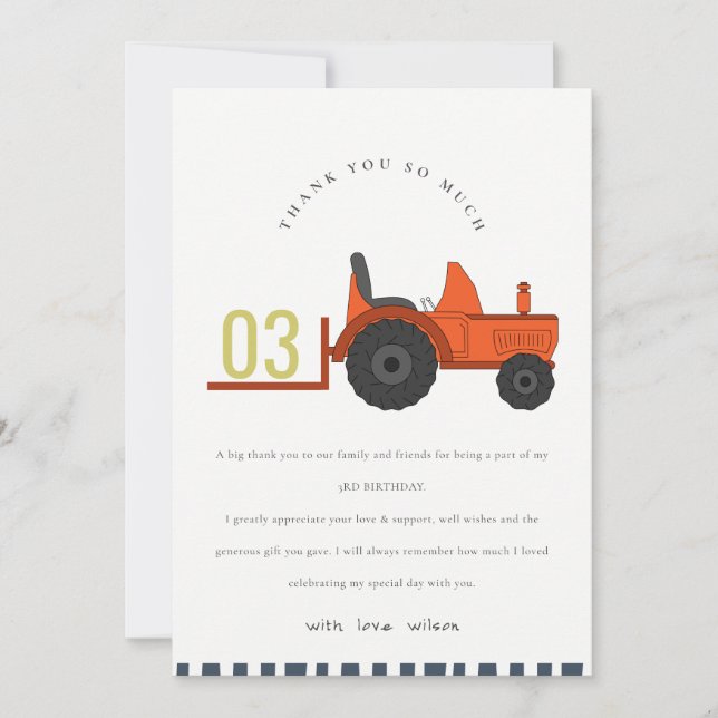 Carte De Remerciements Tracteur de ferme rouge mignon pour enfants de tou (Devant)