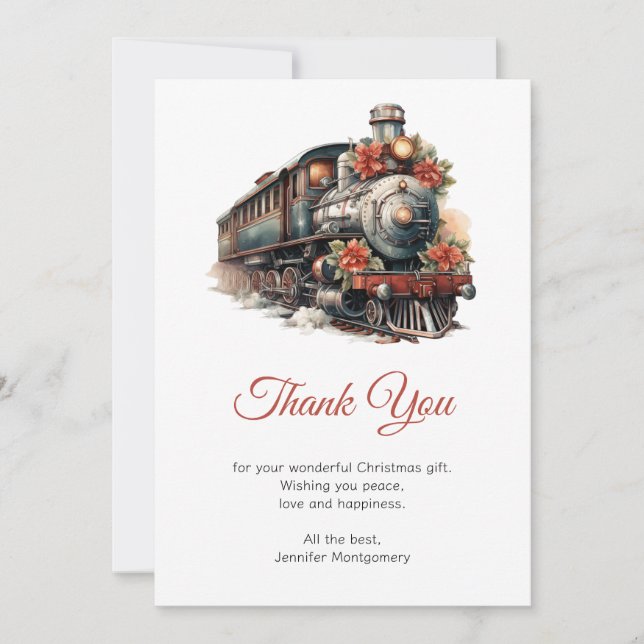 Carte De Remerciements Train à vapeur vintage Noël traditionnel (Devant)