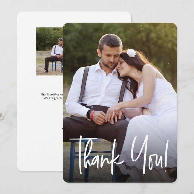 Carte De Remerciements Traitement Mariage Photos personnalisées simples (Devant / Derrière)