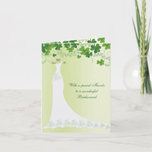 Carte De Remerciements Trèfle irlandais, robe de mariée Demoiselle d'honn