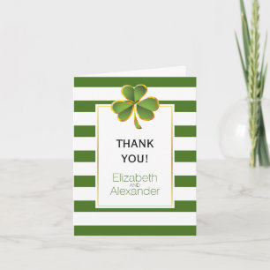 Carte De Remerciements Trèfle irlandais vert et blanc rayures mariage Mer