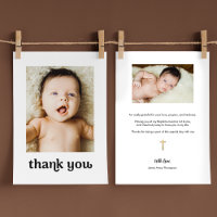 Trendy Gold cross Modern 2 Baby Photos Baptême