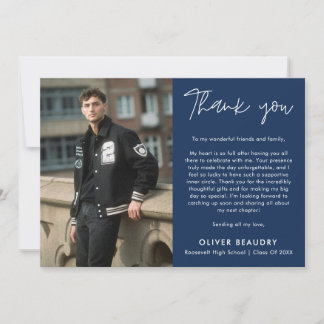 Carte De Remerciements Trendy Modern Calligraphy Photo Graduation
