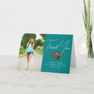 Carte De Remerciements Trendy Turquoise Graduate Photo Custom Graduation