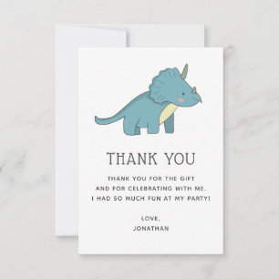 Carte De Remerciements Triceratops Dinosaure Anniversaire de Dino Bleu