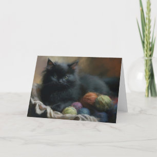 Carte De Remerciements Tricot compagnon Kitten noir avec fils