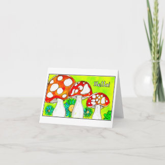 Carte De Remerciements Trio de Champignons Rouges Fantaisistes Bonjour Ar