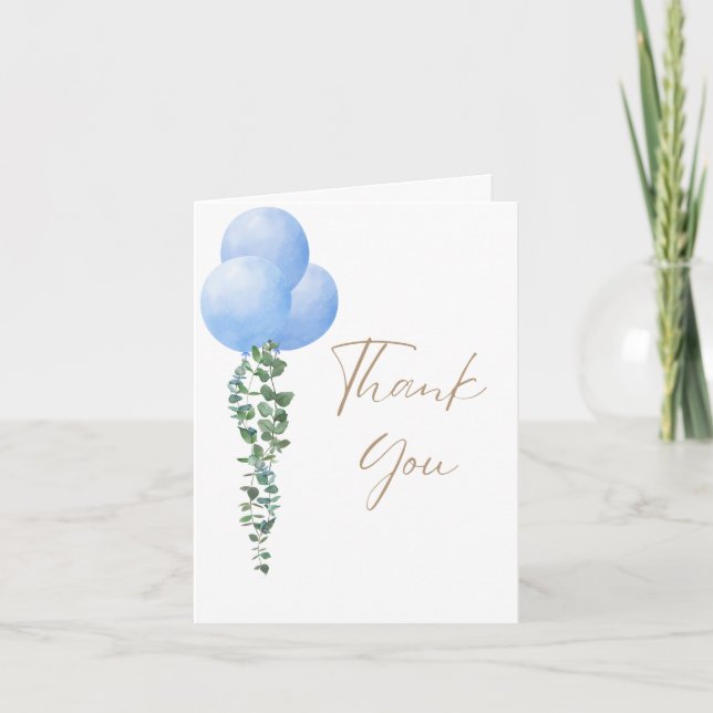 Carte De Remerciements Triplet Boys Blue Balloon Baby Boy Aquarelle (Devant)