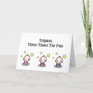 Carte De Remerciements Triplets Félicitations Card, 2 filles et 1 garçon,