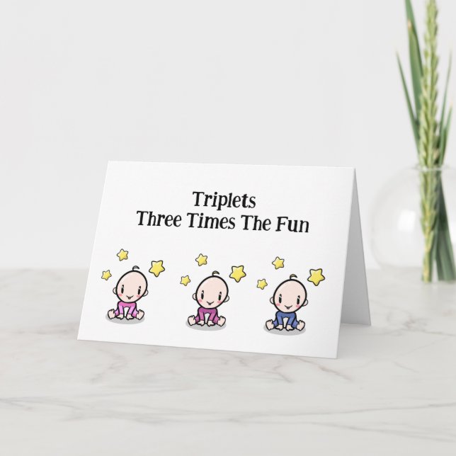 Carte De Remerciements Triplets Félicitations Card, 2 filles et 1 garçon, (Devant)