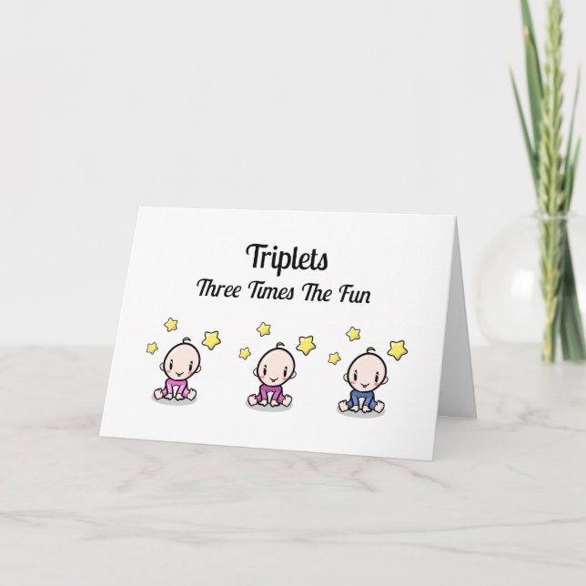 Carte De Remerciements Triplets Félicitations Card, 2 filles et 1 garçon, (Devant)