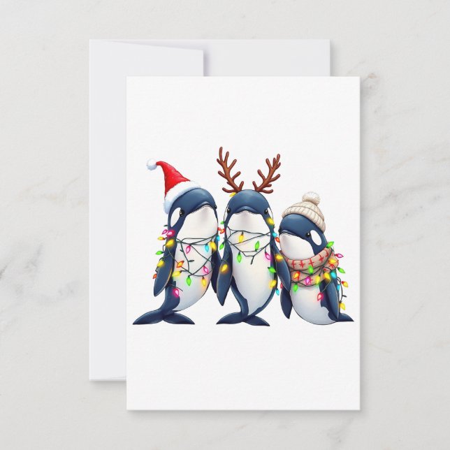 Carte De Remerciements Trois baleines portent le chapeau de Noël (Devant)