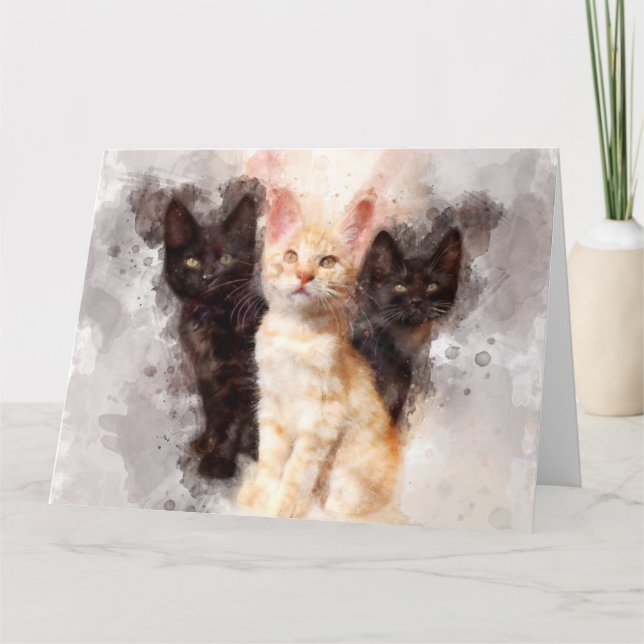 Carte De Remerciements Trois chatons mignonnes et belle aquarelle (Devant)
