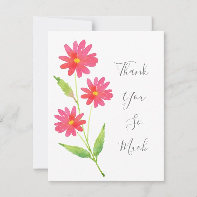 Carte De Remerciements Trois marguerites aquarelle rose corail (Devant)