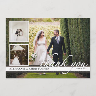 Carte De Remerciements Trois Mercis chic intemporel de mariage de photo