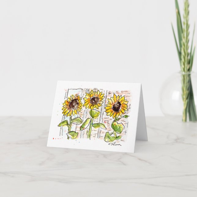 Carte De Remerciements Trois Mercis d'aquarelle de tournesol (Devant)