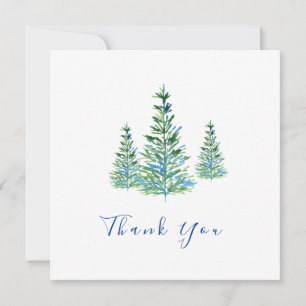 Carte De Remerciements Trois pins d'aquarelle bleu vert
