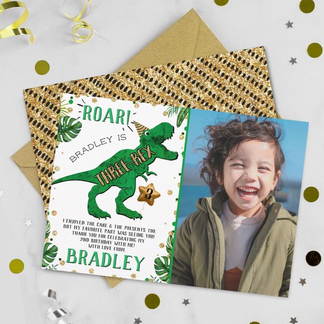 Carte De Remerciements Trois Rex Dinosaur 3ème anniversaire Photo (Créateur téléchargé)