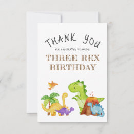 Carte De Remerciements Trois Rex Enfants Fête d'anniversaire dinosaure 3 
