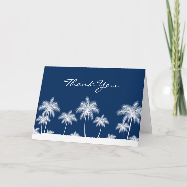 Carte De Remerciements Tropcal Palm Trees Navy Blue Thank (Devant)