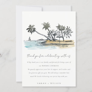Carte De Remerciements Tropical Beach Palm Tree Sketch Mariage d'aquarell