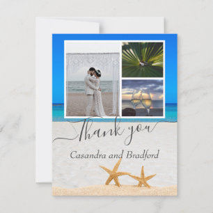 Carte De Remerciements Tropical Beach Starfish en Mariage de sable