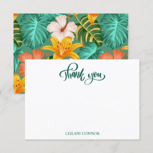 Carte De Remerciements Tropical Hawaiian Green Exotic Floral