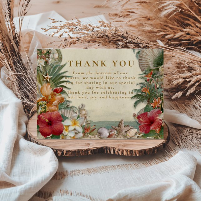Carte De Remerciements Tropical Hibiscus Seashell Wedding (Créateur téléchargé)