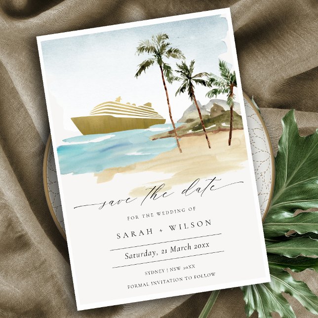 Carte De Remerciements Tropical Seascape Palm Cruise Enregistrer la date  (Créateur téléchargé)