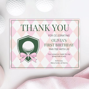 Carte De Remerciements Trou en Un Rose Filles de Golf Moderne 1er Anniver
