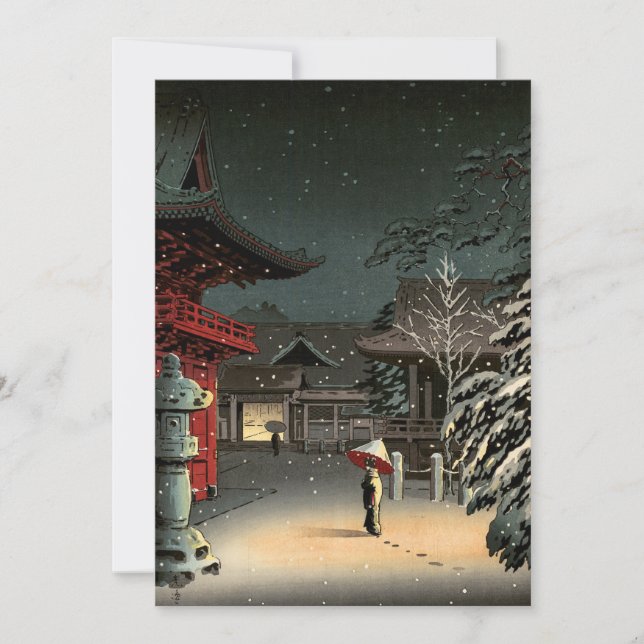 Carte De Remerciements Tsuchiya Koitsu - Neige au temple de Nezu (Devant)