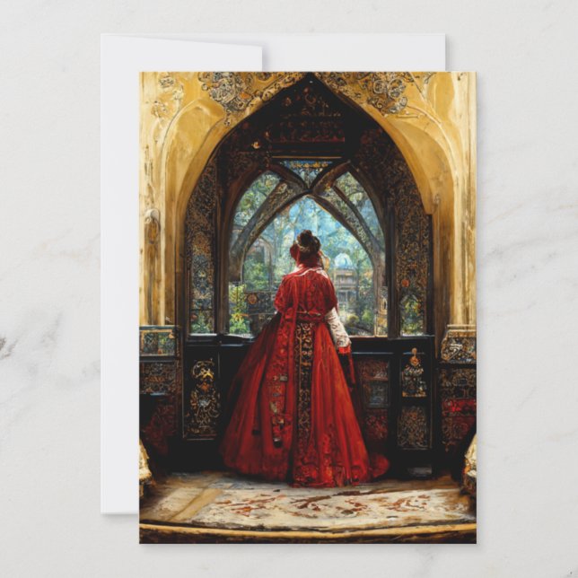 Carte De Remerciements Tudor femme en robe crimson (Devant)