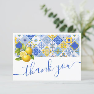 Carte De Remerciements Tuile italienne bleue Lemon Summer Fête de mariage