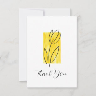 Carte De Remerciements Tulipe Linéaire Dessinée À La Main Aquarelle Jaune