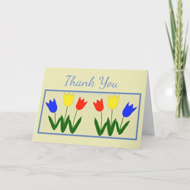 Carte De Remerciements Tulipe rouge, jaune et orange, style art populaire (Devant)