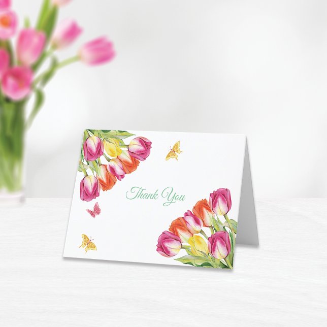Carte De Remerciements Tulipes & Papillons Blanc Baby Shower    (Créateur téléchargé)